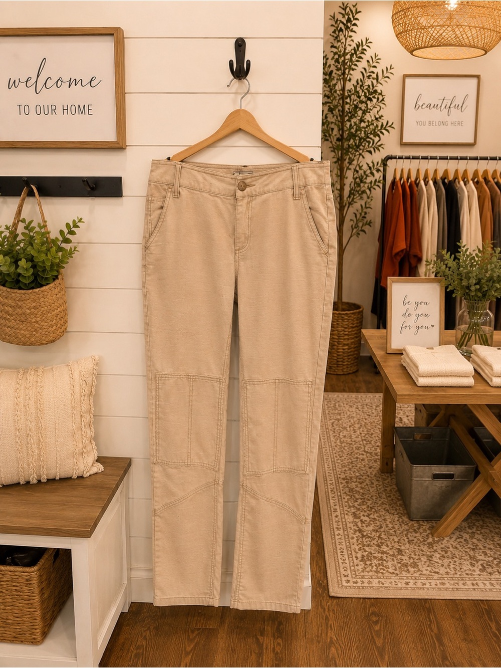 Free People NWT Utility Patch Pocket Pants Beige Cotton Size 6